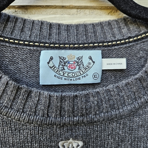 Juicy Couture gray cashmere merino wool blend 3/4 sleeve sweater JC monogram XL - Picture 3 of 4